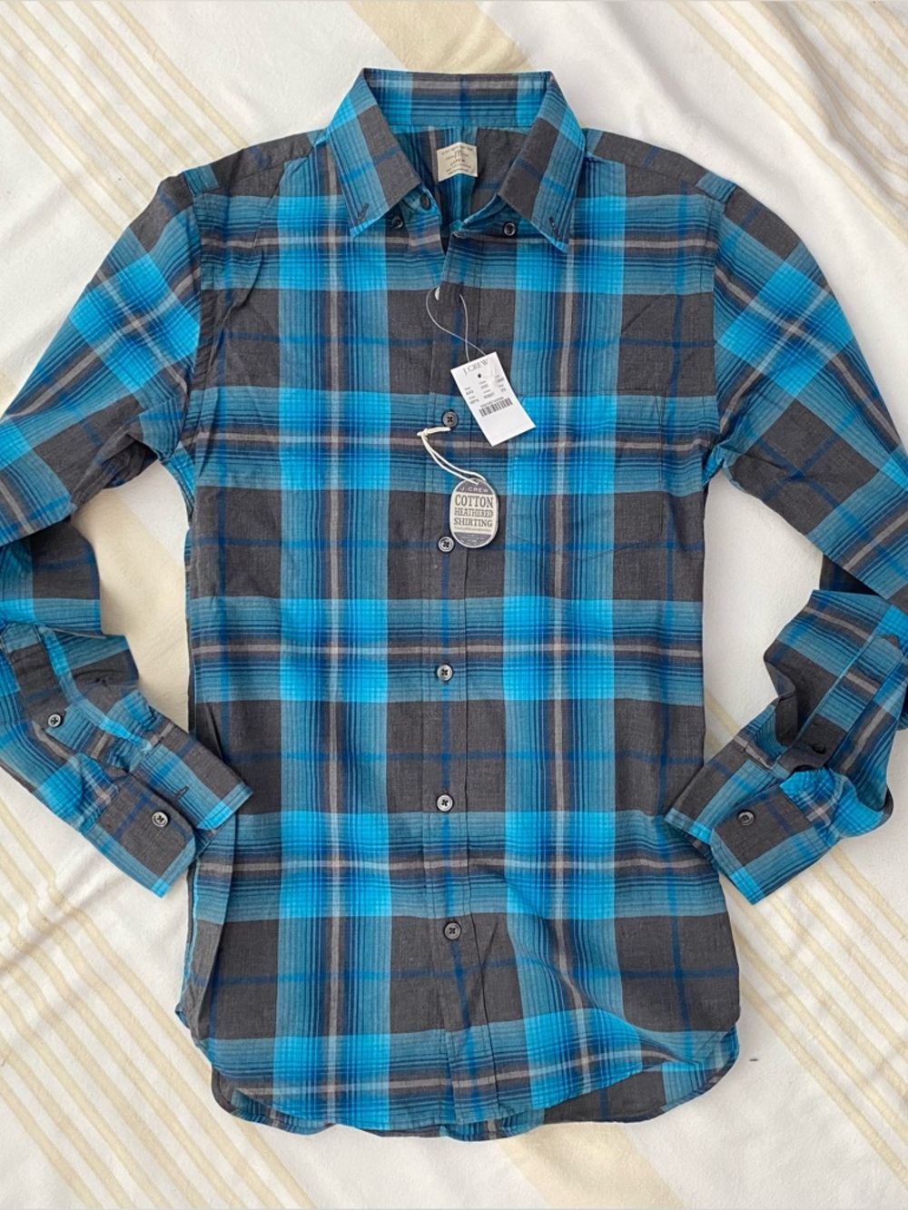 J. Crew NWT🧞‍♂️Turquoise Plaid Heathered 100% Cotton Shirting XS